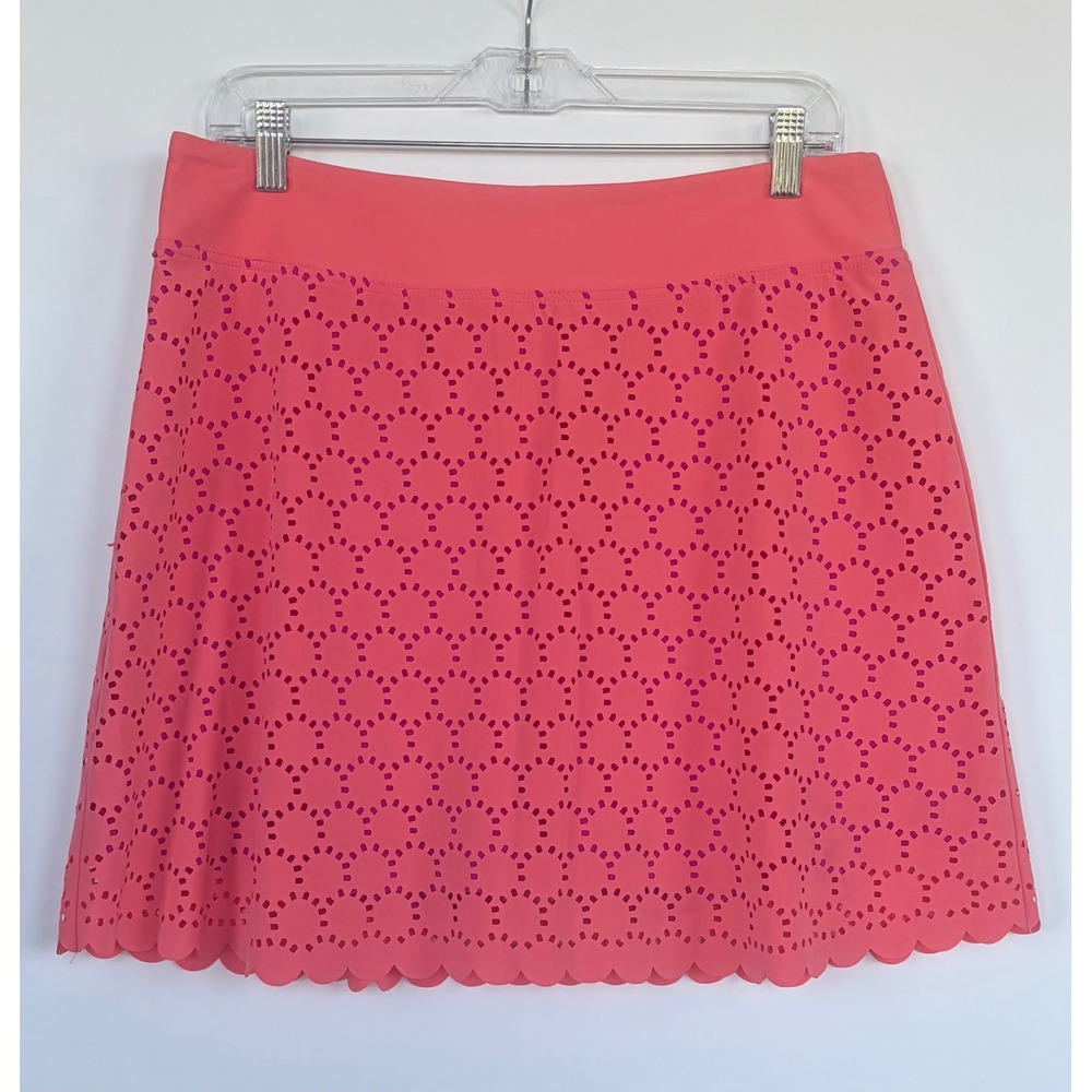 Title Nine Womens Large Active Skort Coral Pink Scalloped Laser Cut Tennis Gym